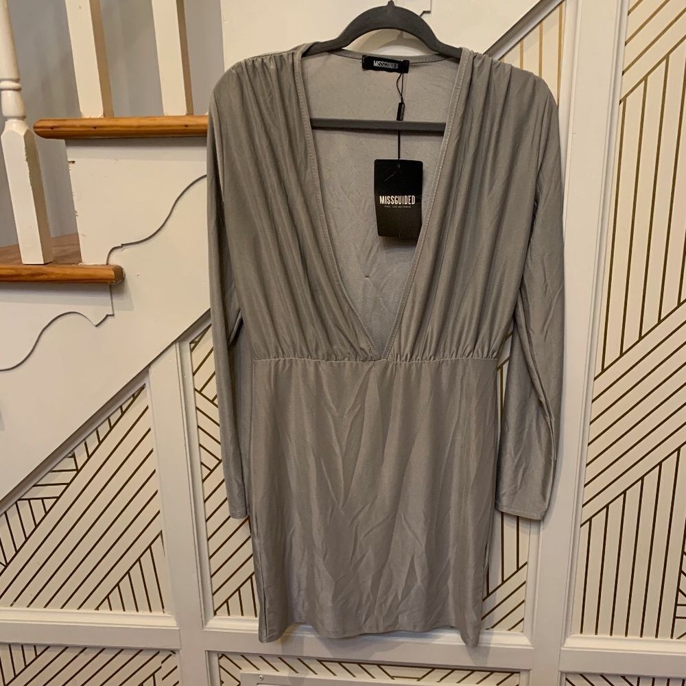 Missguided V Neck Gray Dress NWT